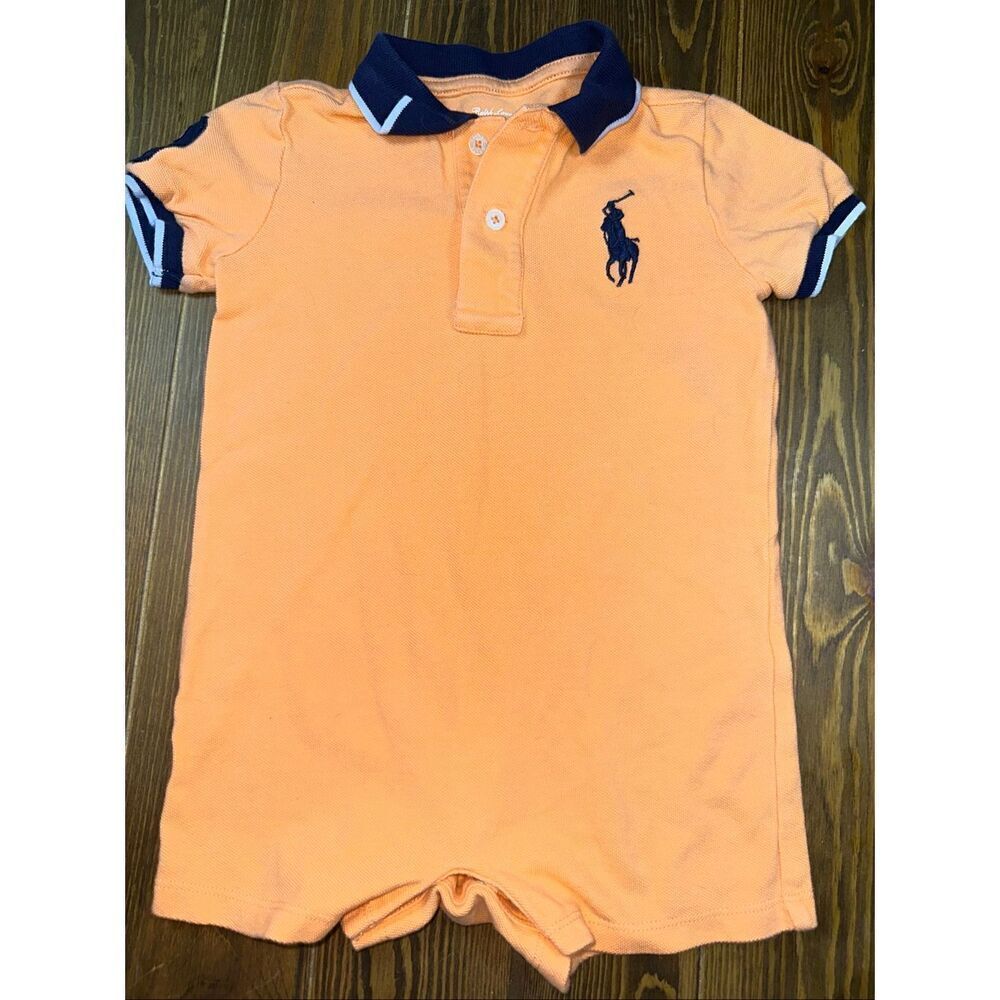 Y2K Polo Ralph Lauren Big Pony Rugby Polo one piece Orange Navy Blue Collar 18 m